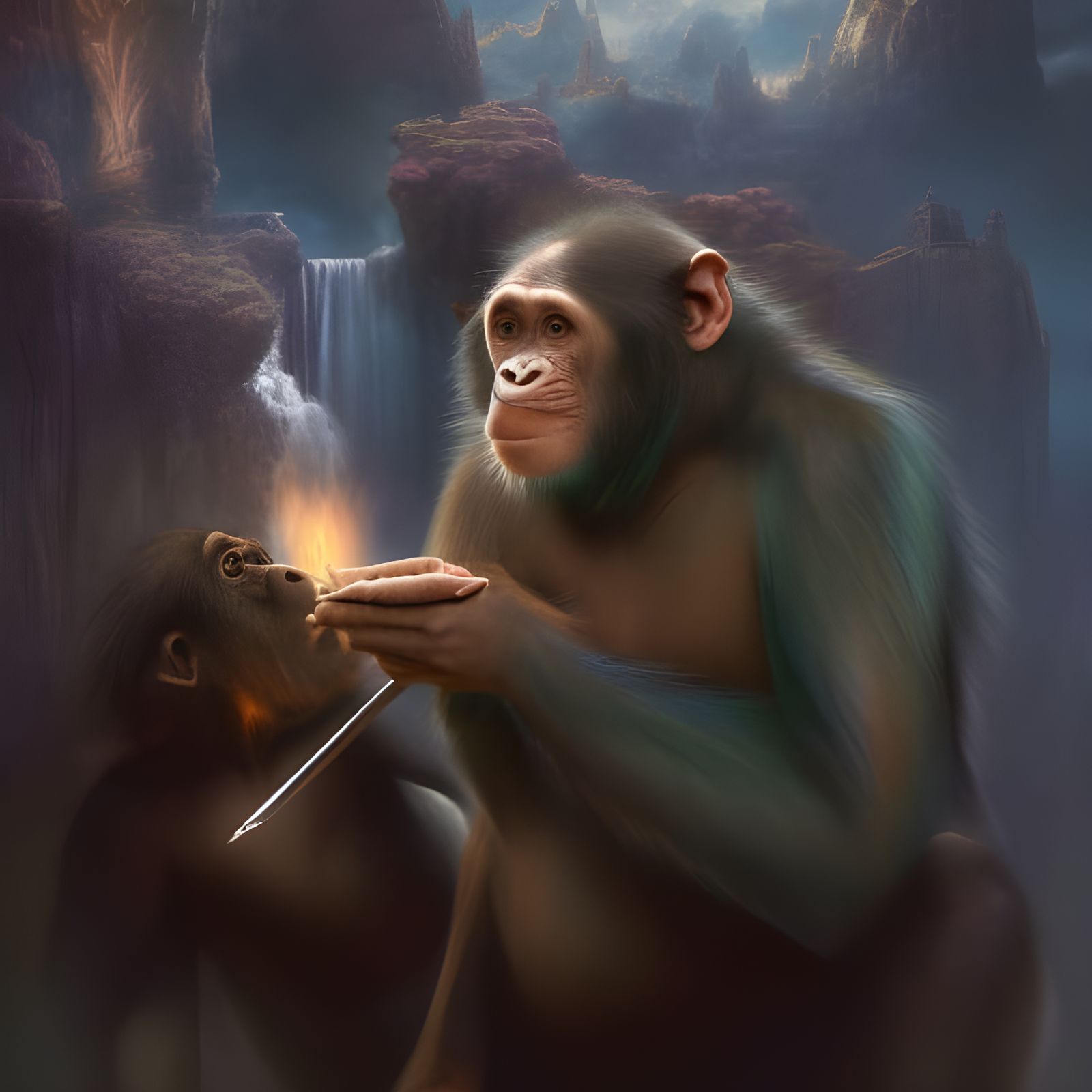 Chimpanzee Hobbit in Magical High Fantasy Wonderland