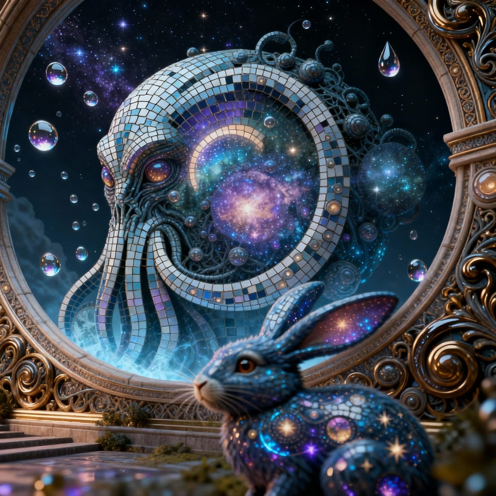 Yog-Sothoth Emerging from Nebula in Mosaic Style