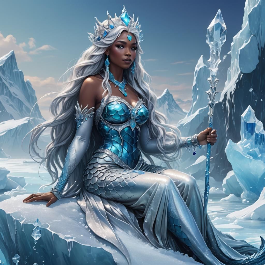 Antarctic Mermaid Queen on Iceberg, Fantasy Art