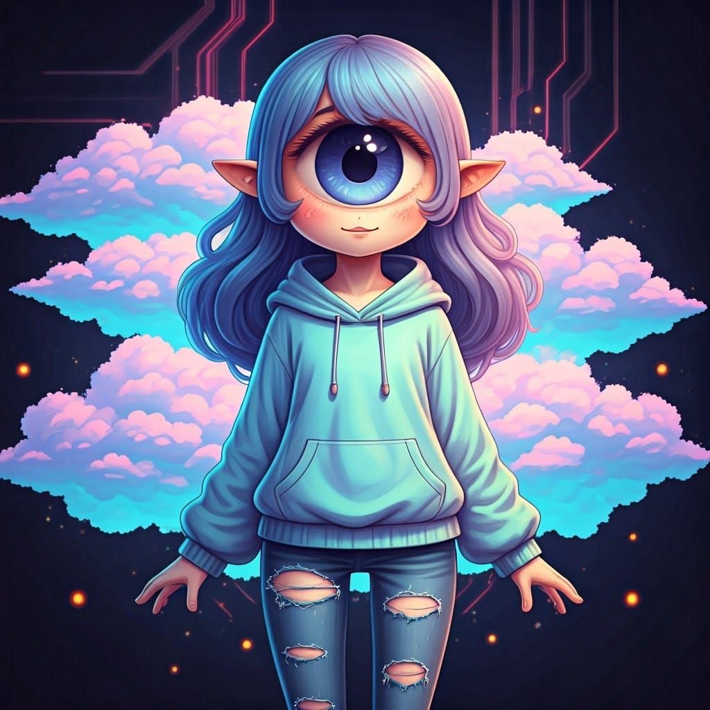 Cyborg Dreamgirl in Neon Dreamscape