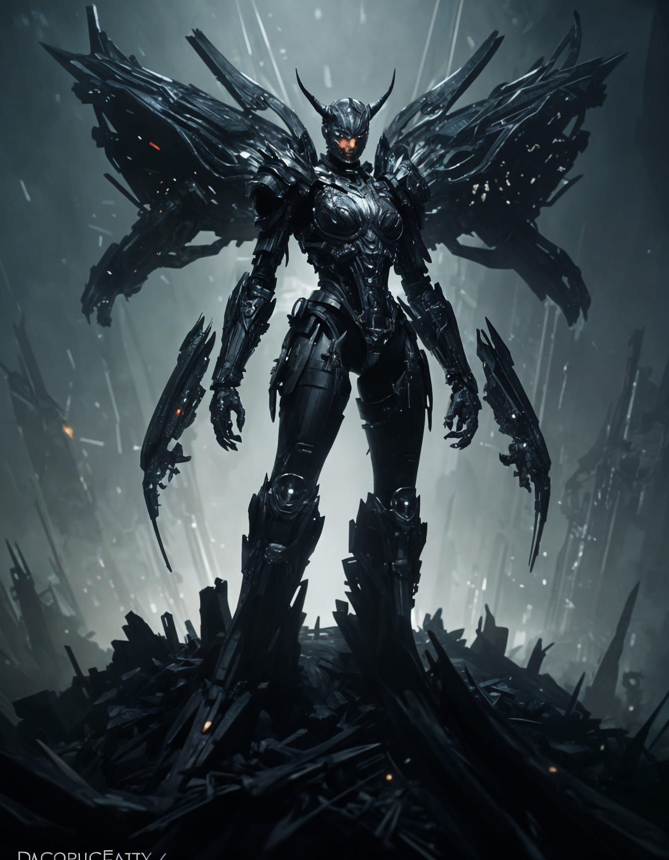 Demonic Cyborg Woman in Black and Chrome