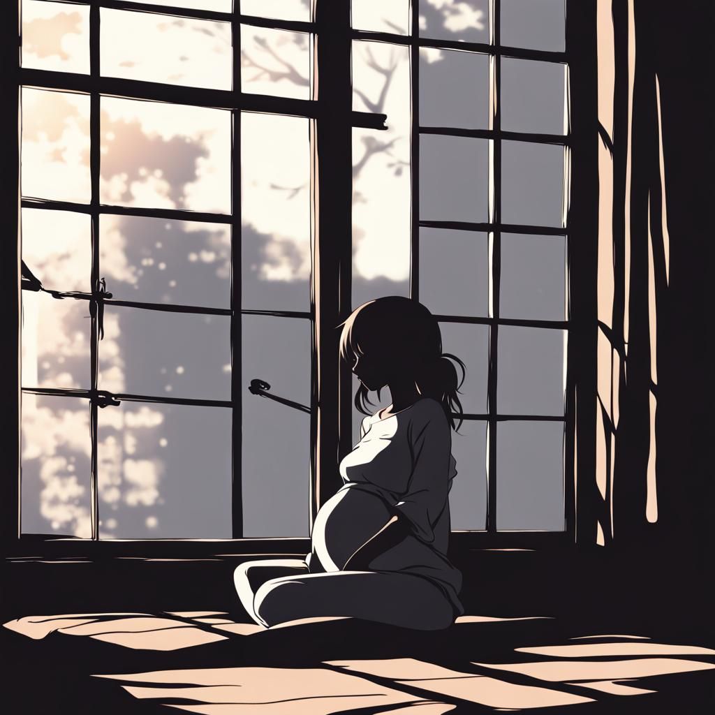 Anime Silhouette: Pregnant Girl by Window