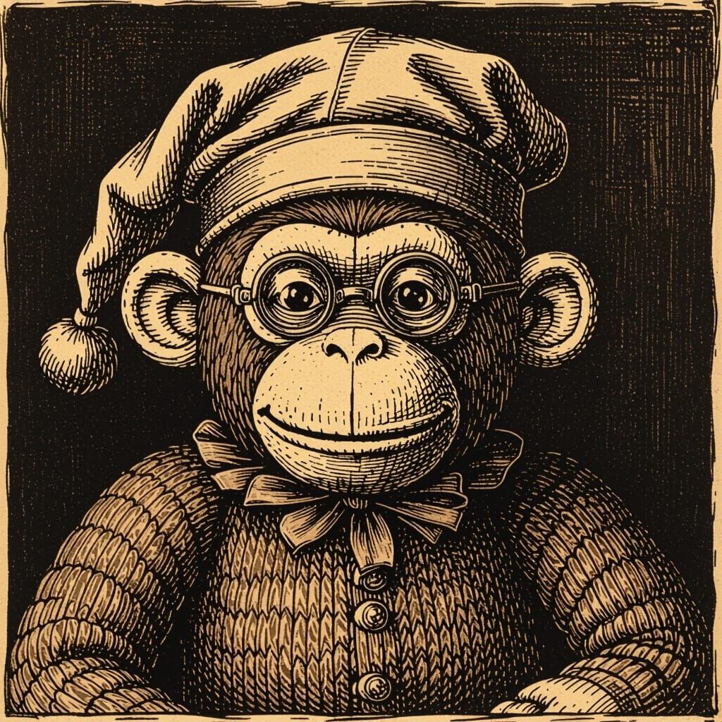 Sock Monkey in Dürer Woodcut Style