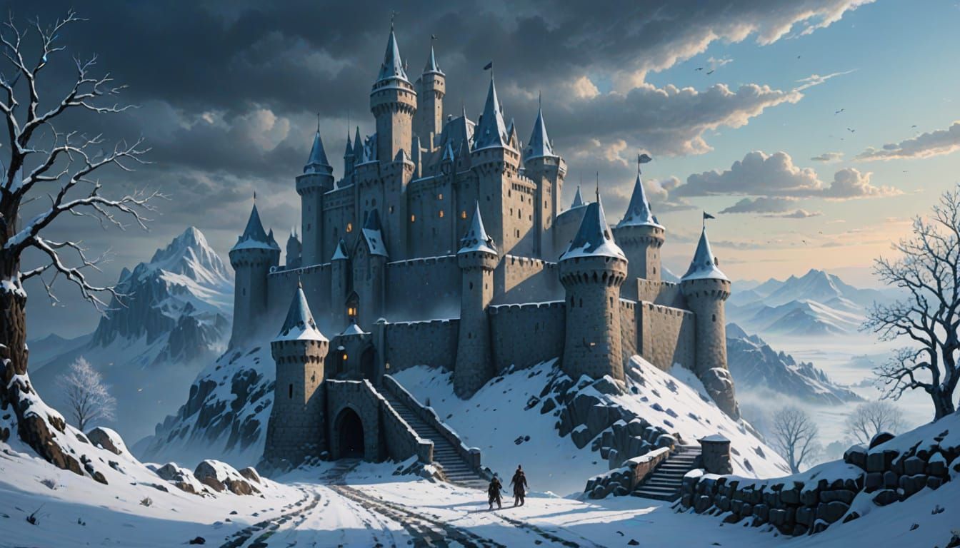 Epic Winter Castle Concept Art in Dramatic Lighting