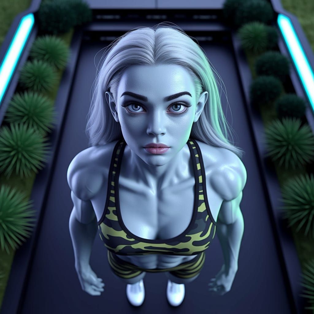 Alien Woman in Futuristic Biosustained Habitat