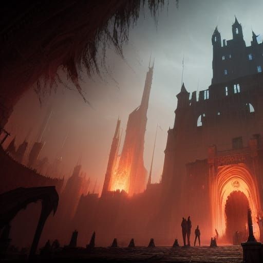 Hell Rift Opens at Castle Gate: Dark Fantasy Art