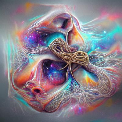 Cosmic Knot: A Holographic Mixed Media Illustration