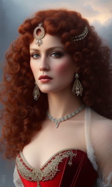 Red-Headed Goddess Portrait in Hyperrealistic Digital Art