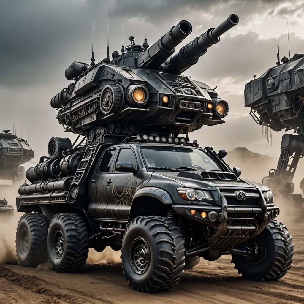 Alien Toyota Hilux with Tank Cannon in Giger Style