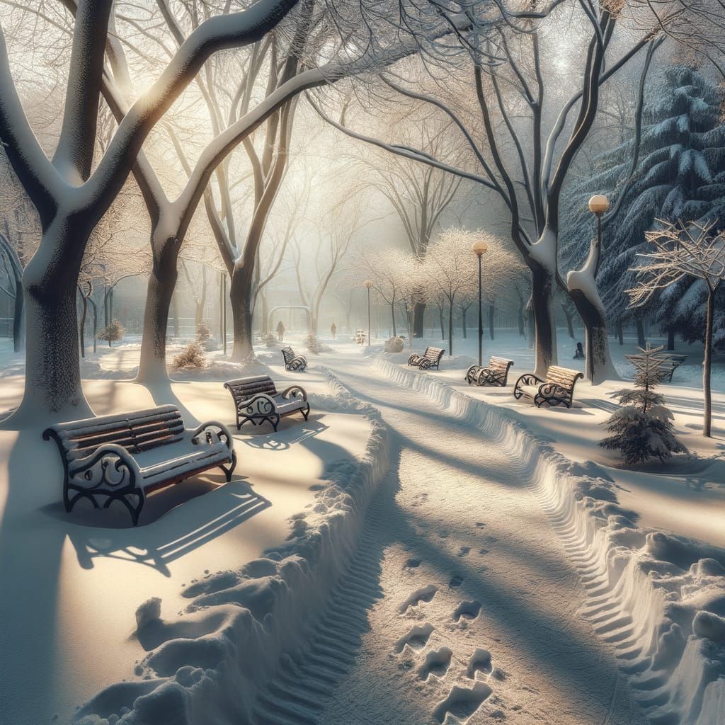 Serene Winter Park Landscape with Fresh Snow