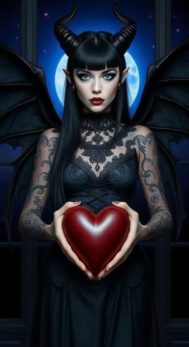Dark Fantasy Demoness Portrait with Gothic Outfit