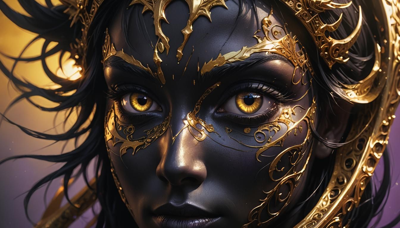 Golden Sun Behind Satin: Dark Fantasy Portrait