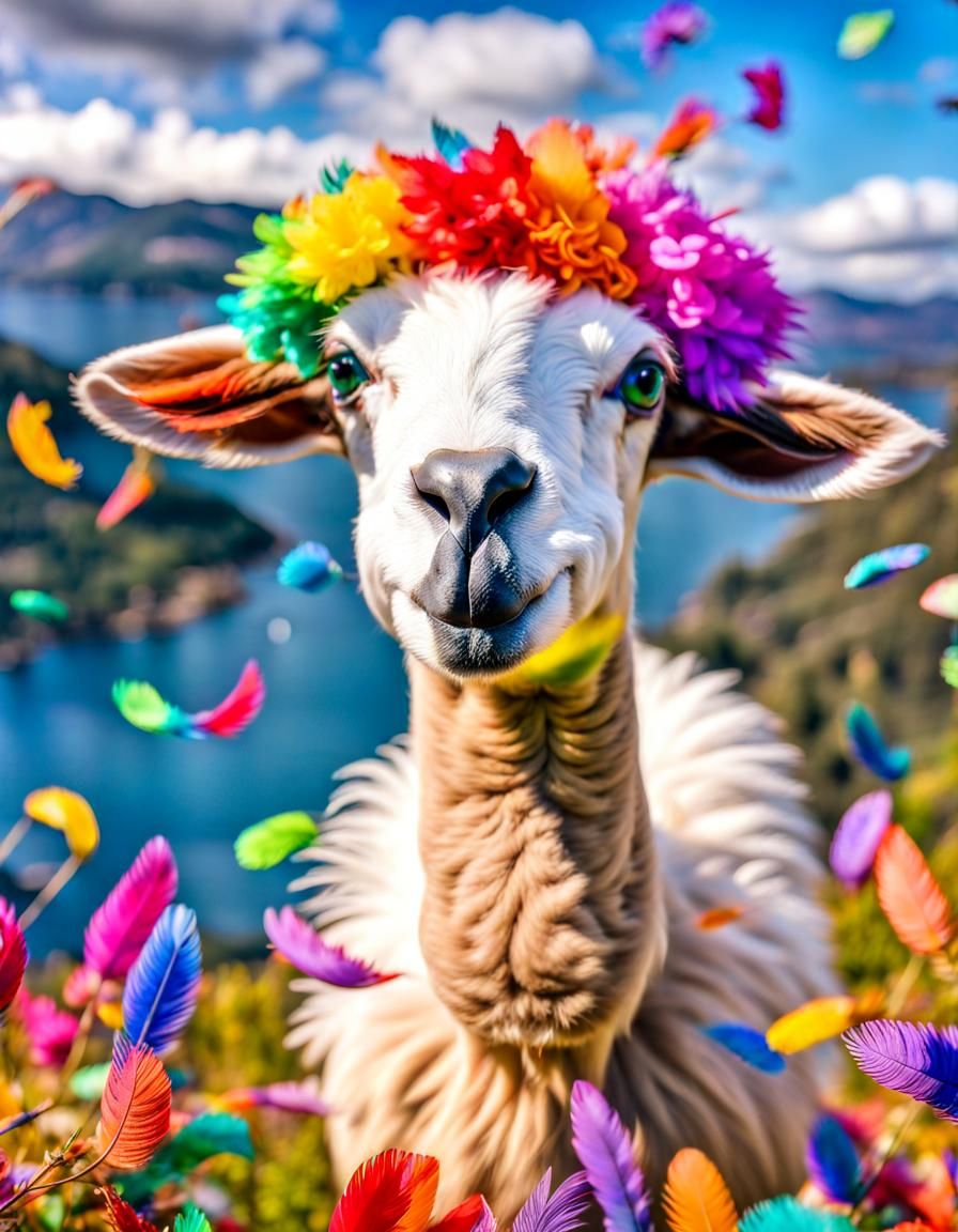 Iridescent Feathers in a Fantastical Colorful Scene