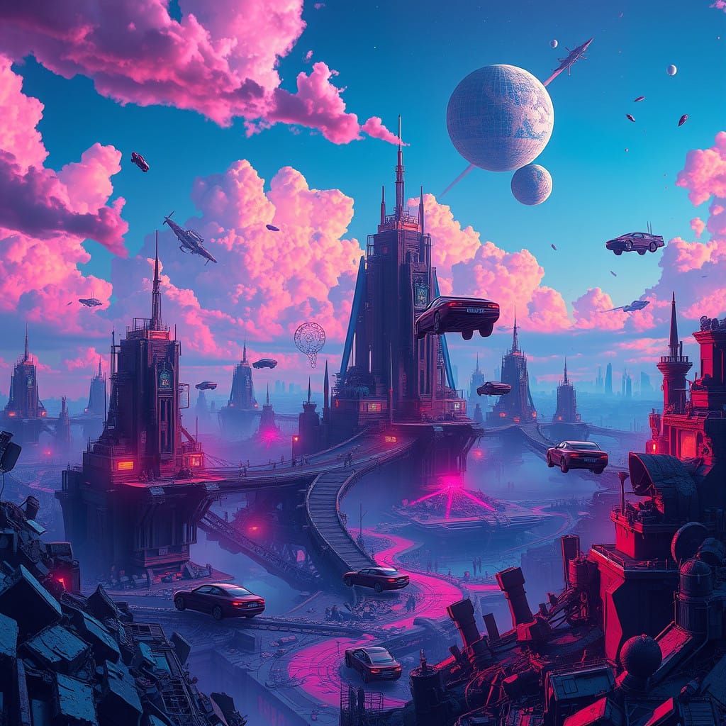 Surreal Celestial Metropolis in Catastrophic Disarray