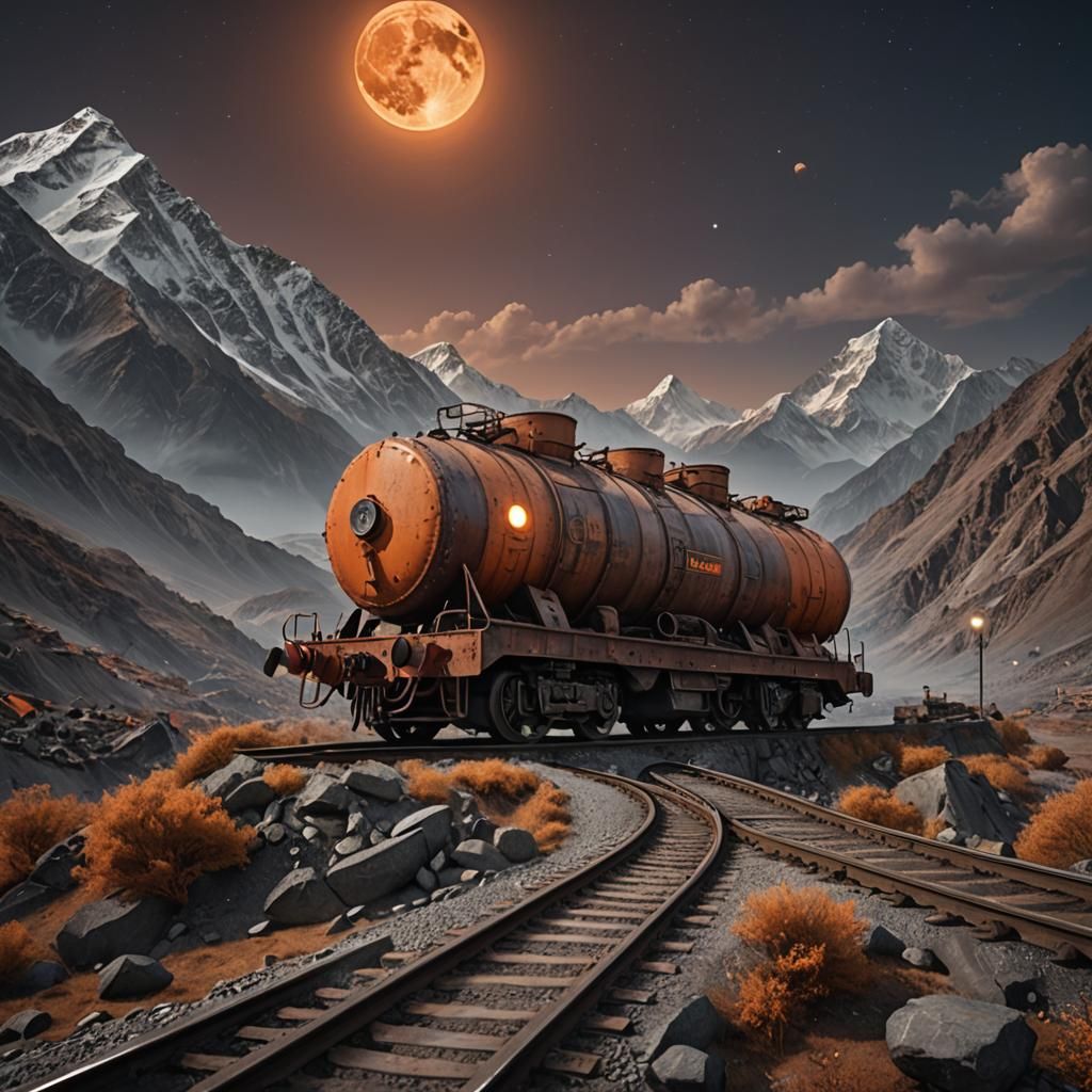 Himalayan Railway Tank Car Under Orange Moon
