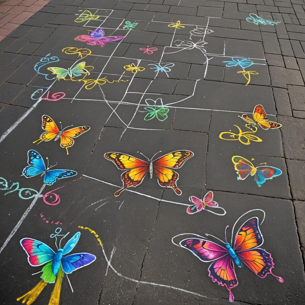 Sidewalk Chalk Art: Hopscotch, Rainbows, Butterflies