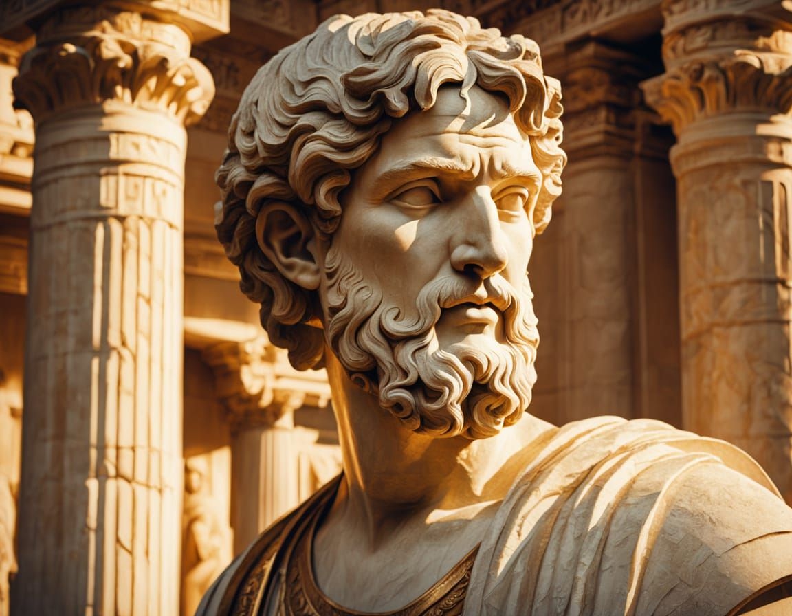 Classical Greek Marble Sculpture in Golden Light