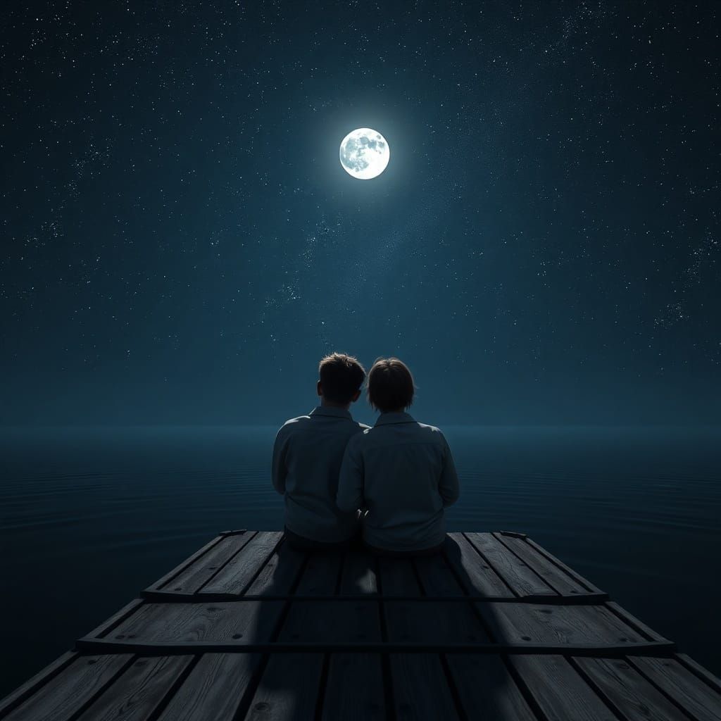 Friends in Silent Connection Under Starry Night Sky