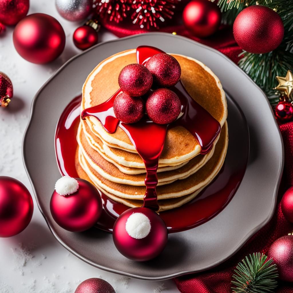Festive Pancakes with Santa Hat and Ornaments