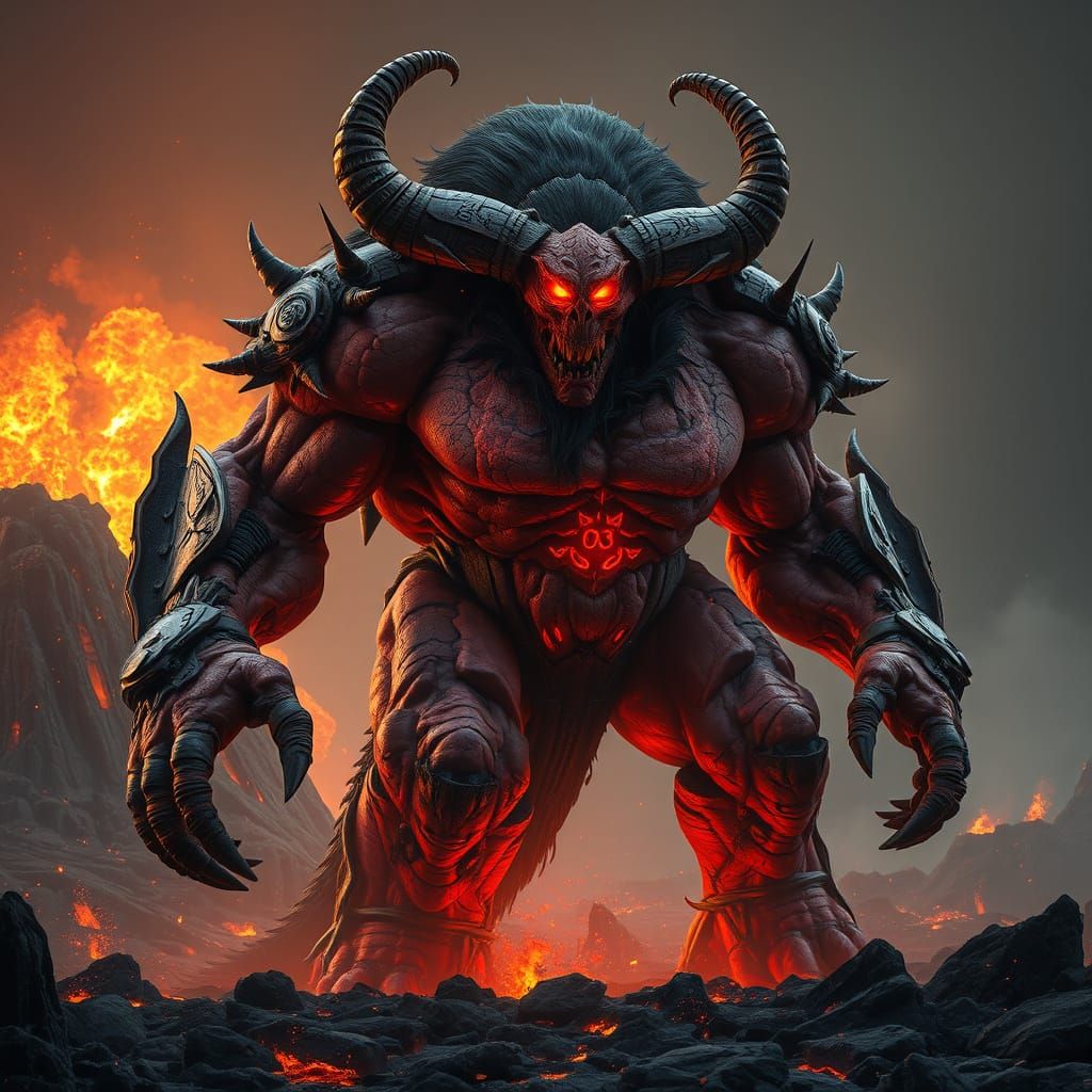 Cyberpunk Demon King Emerges from Volcanic Wasteland