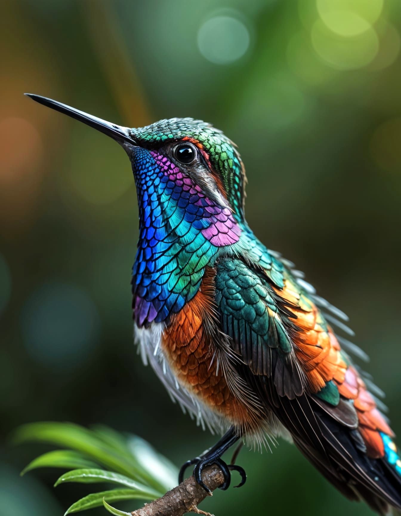 Macro Hummingbird Feather with Iridescent Reflections