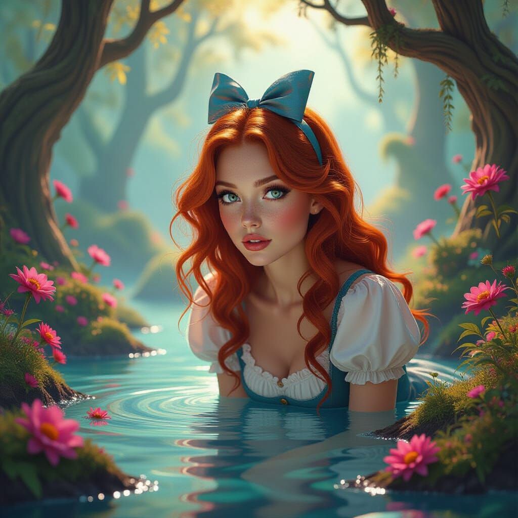 Woman Explores Surreal Alice in Wonderland Dreamscape