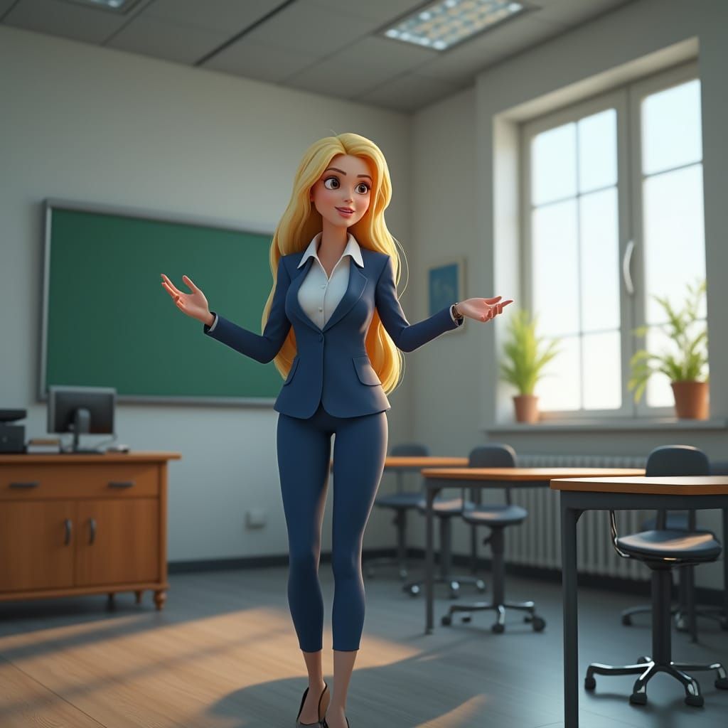 Elegant Educator in Stylized 3D Digital Art