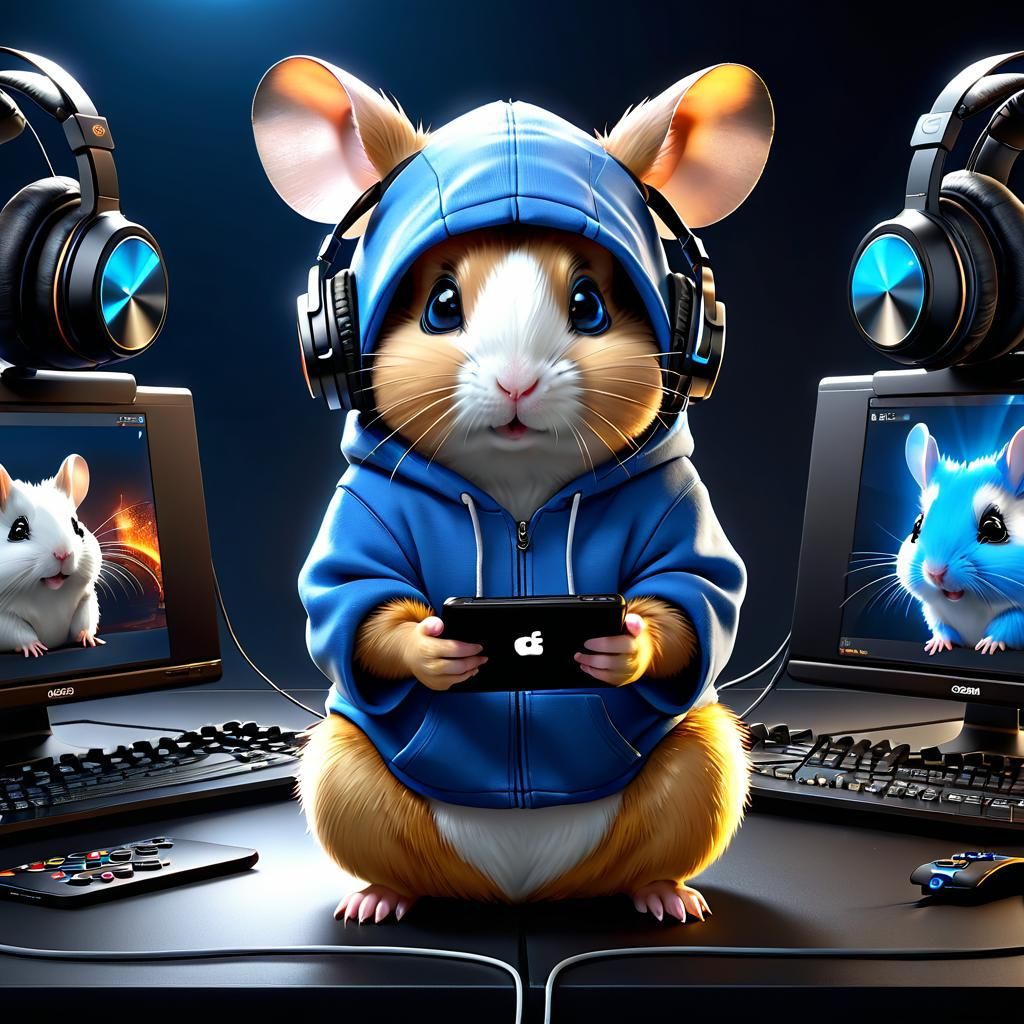 Chibi Hamsters Gaming in Fantasycore Style