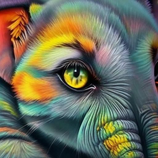 Abstract Impasto Painting of a Cute Baby Elephant