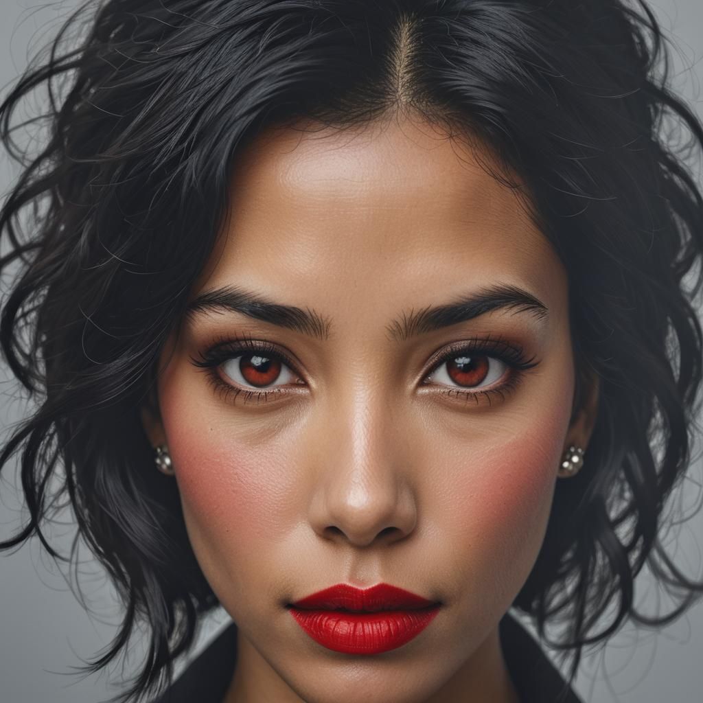 Elegant Portrait with Black Hair and Red Lipstick