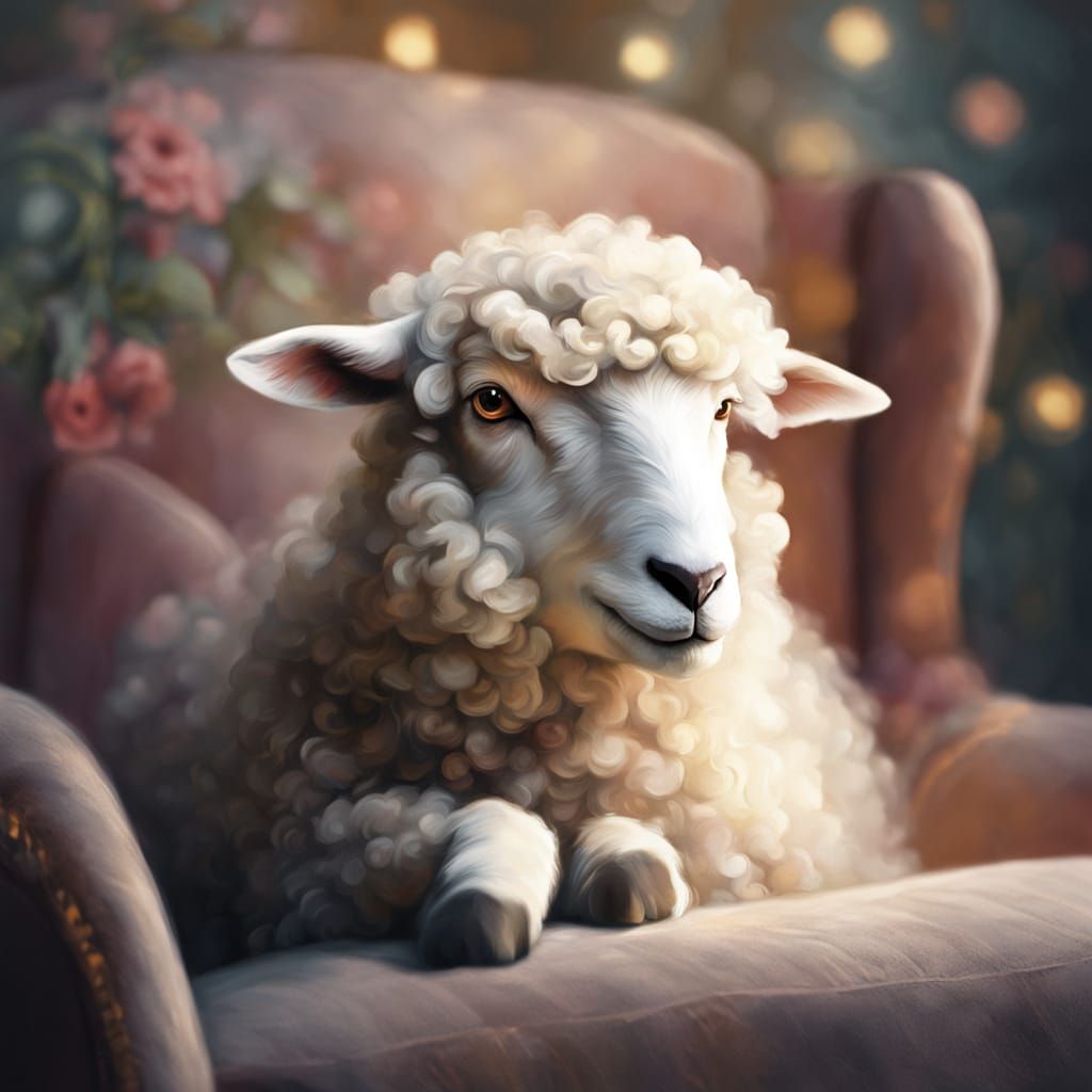 Gentle Impressionist Masterpiece: A Small Sheep at Rest