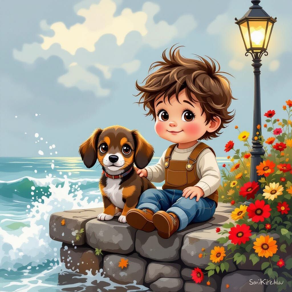 An adorable, whimsical realistic illustration of a cute todd...