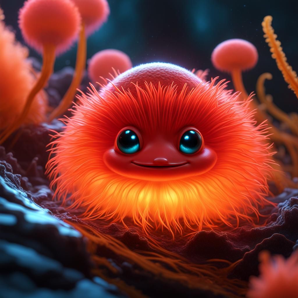 Bioluminescent Furry Alien Tadpole in Slime Spring