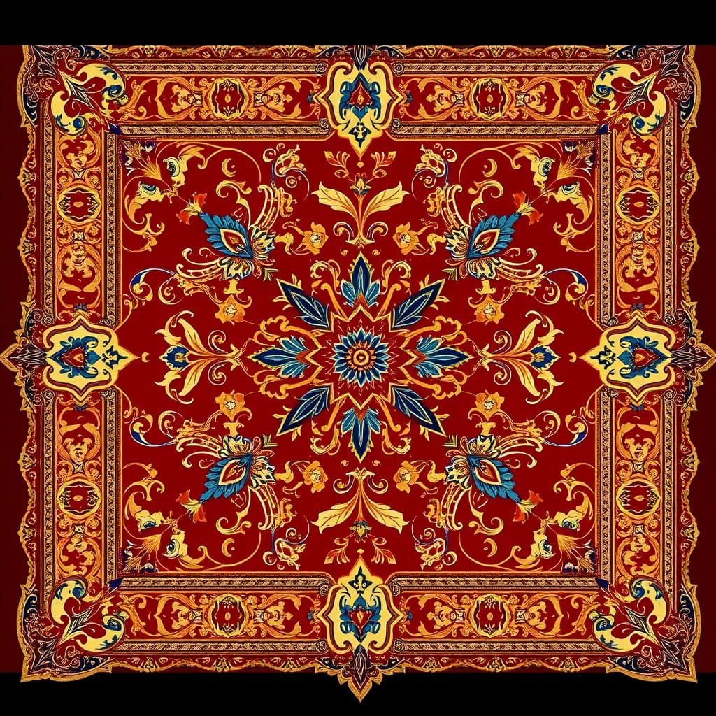 Lace-Like Persian Carpet Design in Jewel-Toned Elegance
