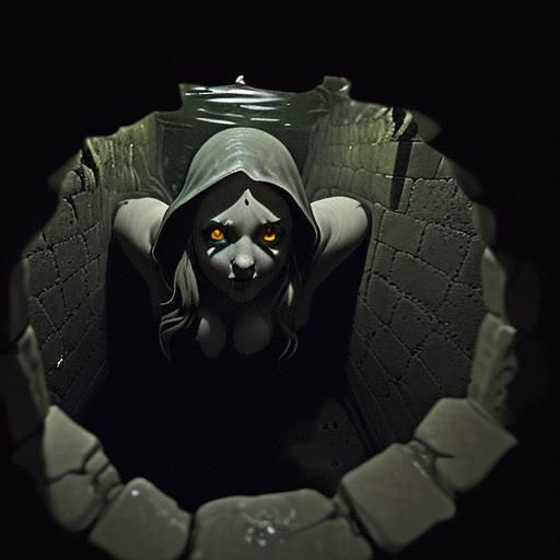 Taking a deep breath, you peered into the well's depths. Darkness shrouded the bottom, but a pair of faint, yellow eyes ...