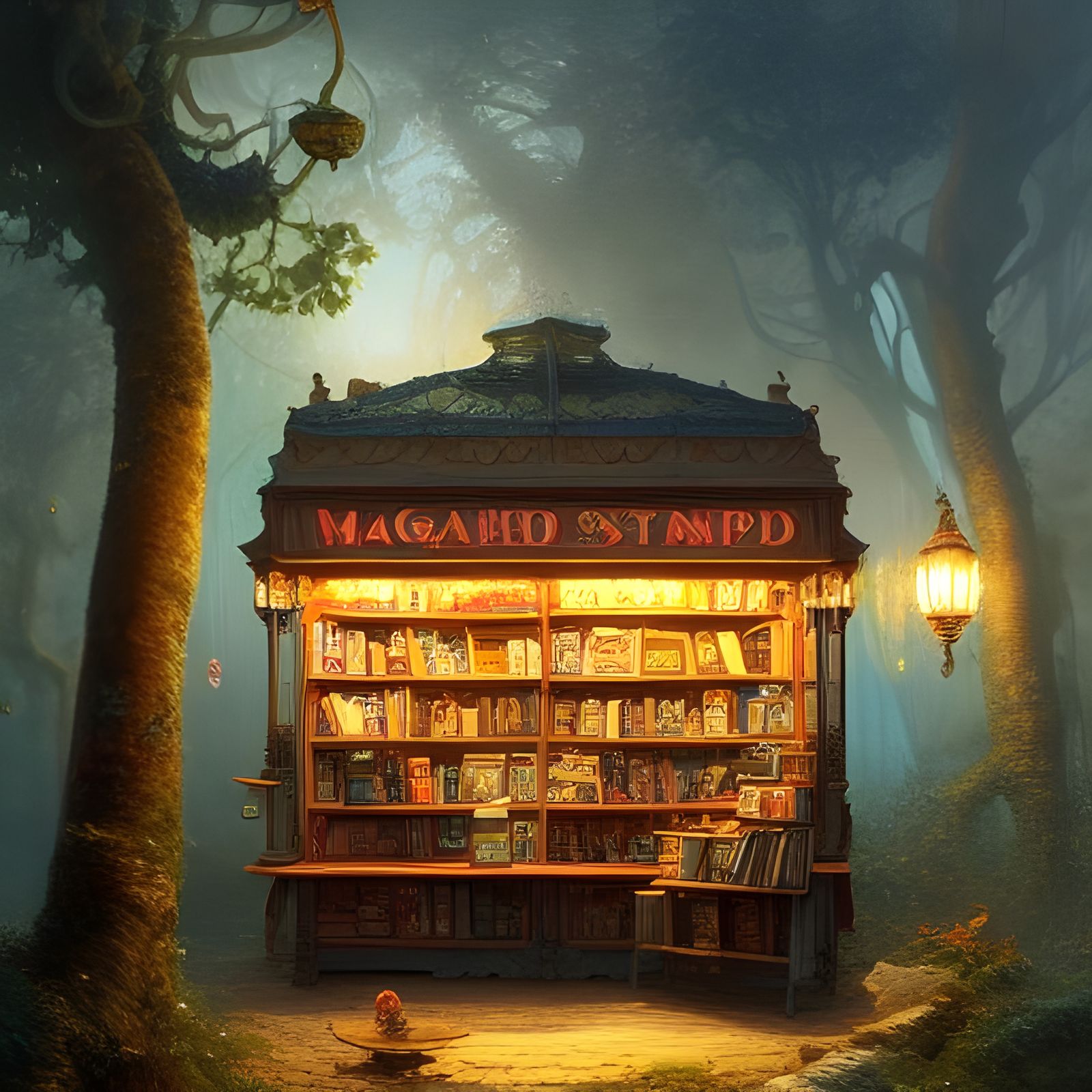 Newsstand in a Magical Forest