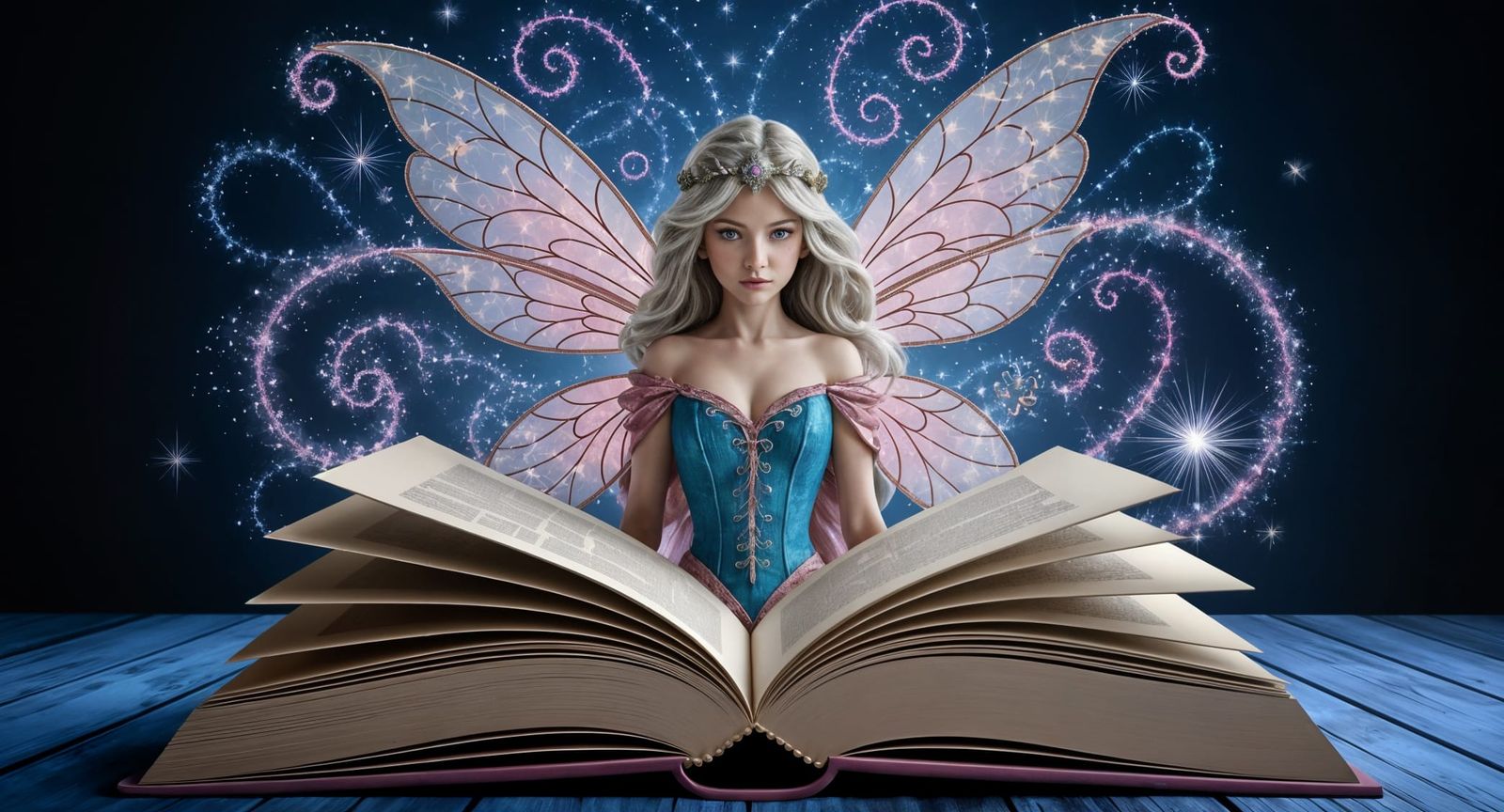 Magical Fairytale Scene Emerging from a Book