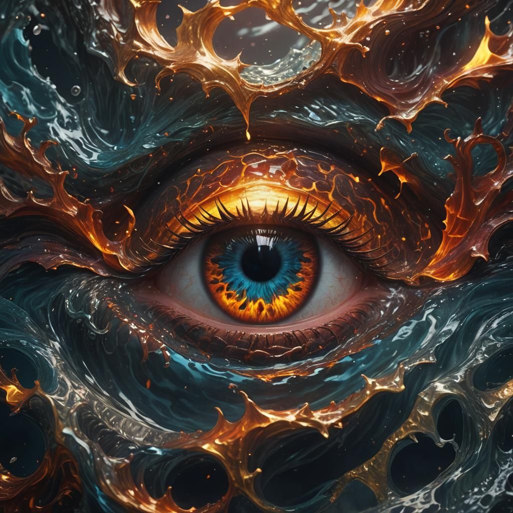 Water Eye with Fire Pupil: Detailed Digital Art