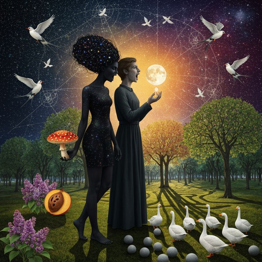 Cosmic Goddess and Alchemist in Surreal Dreamscape