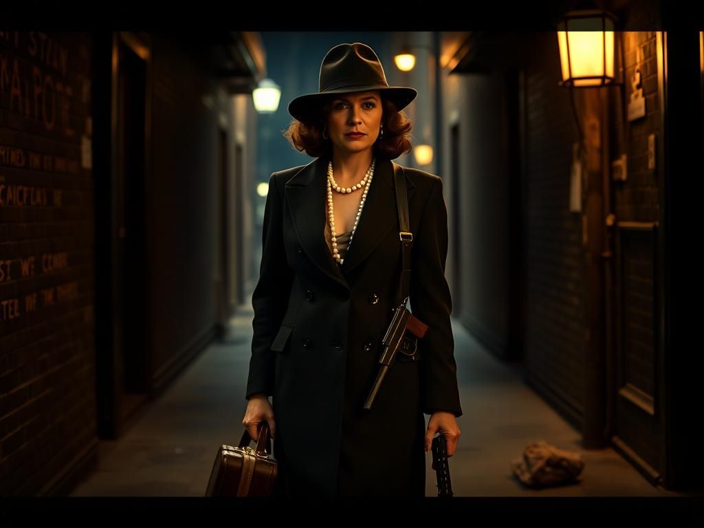 1930s Bootlegger with Tommy Gun, Cinematic Still