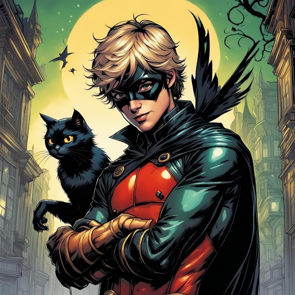 Robin with Chat Noir Miraculous as Comic Book Art
