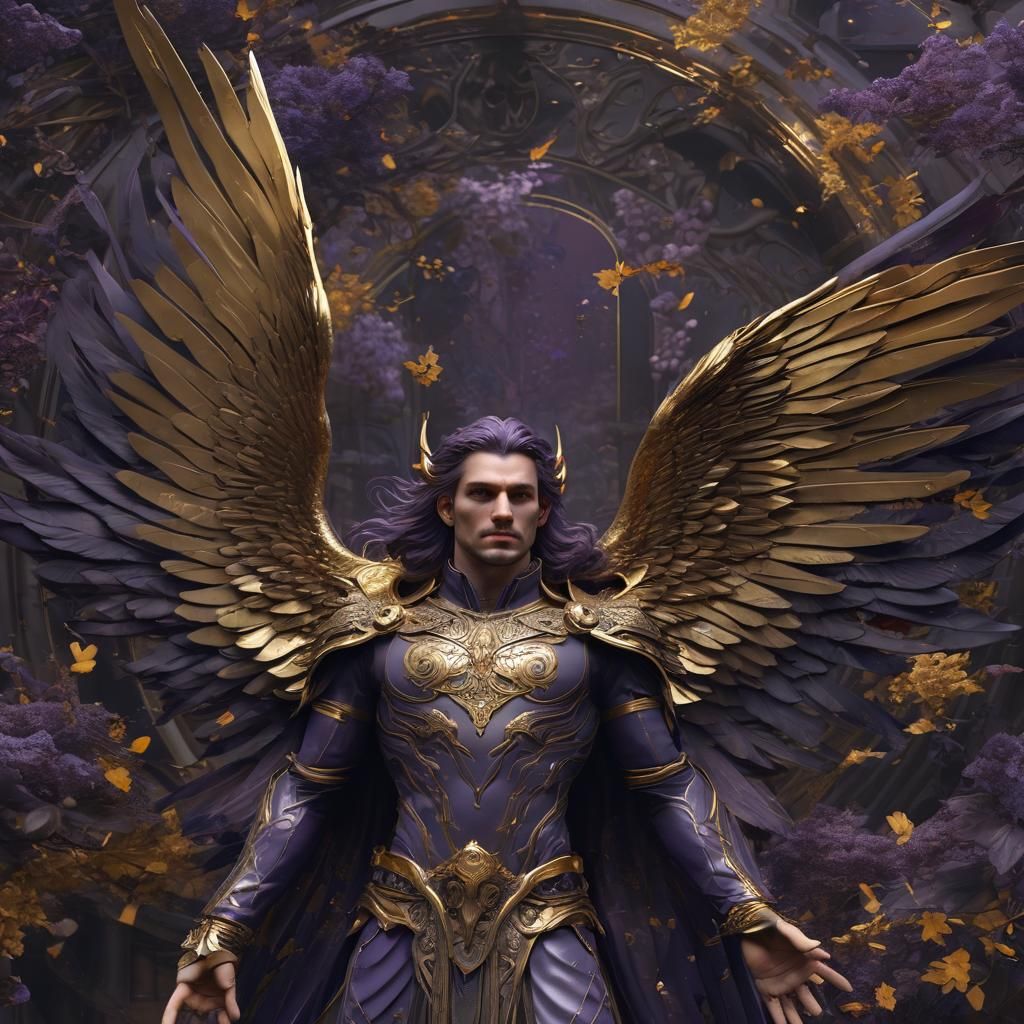 Golden-Winged Angel in Dark Fantasy Style