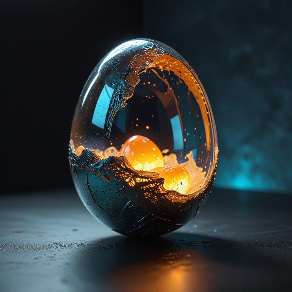 Ethereal, Glowing Orb with Metallic Glass and Fabric Texture...