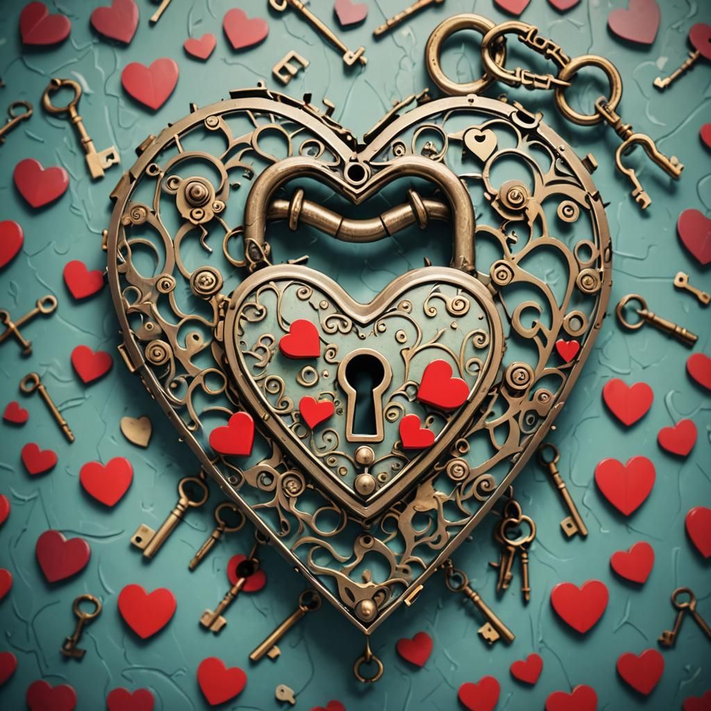 Abstract Heart Lock and Key Wallpaper in 8K