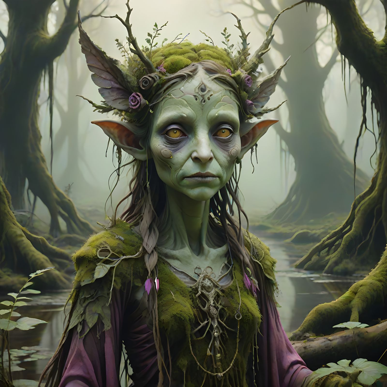 Mystical Fey Spirit of Decay in a Damp, Mossy Swamp