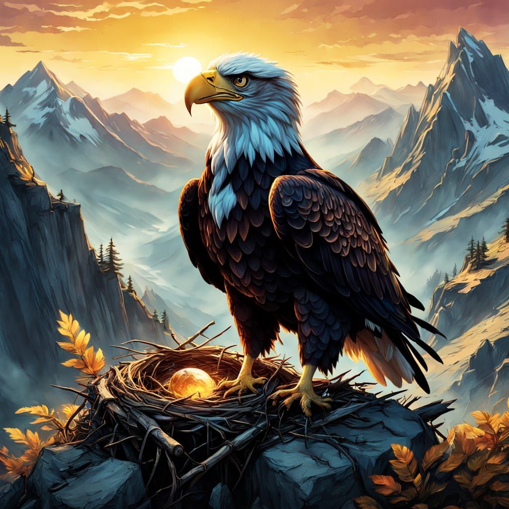 Eagle's Nest at Sunrise: Cinematic Comic Book Art