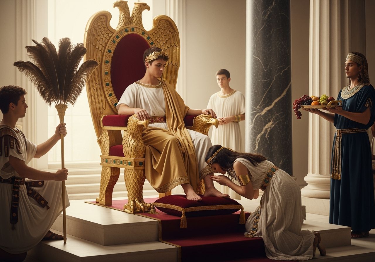 Roman Emperor Receives Queen of Egypt in Opulent Palace