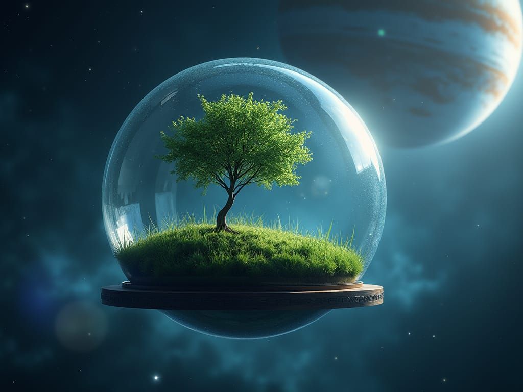 Glass Dome Garden Drifting in Space