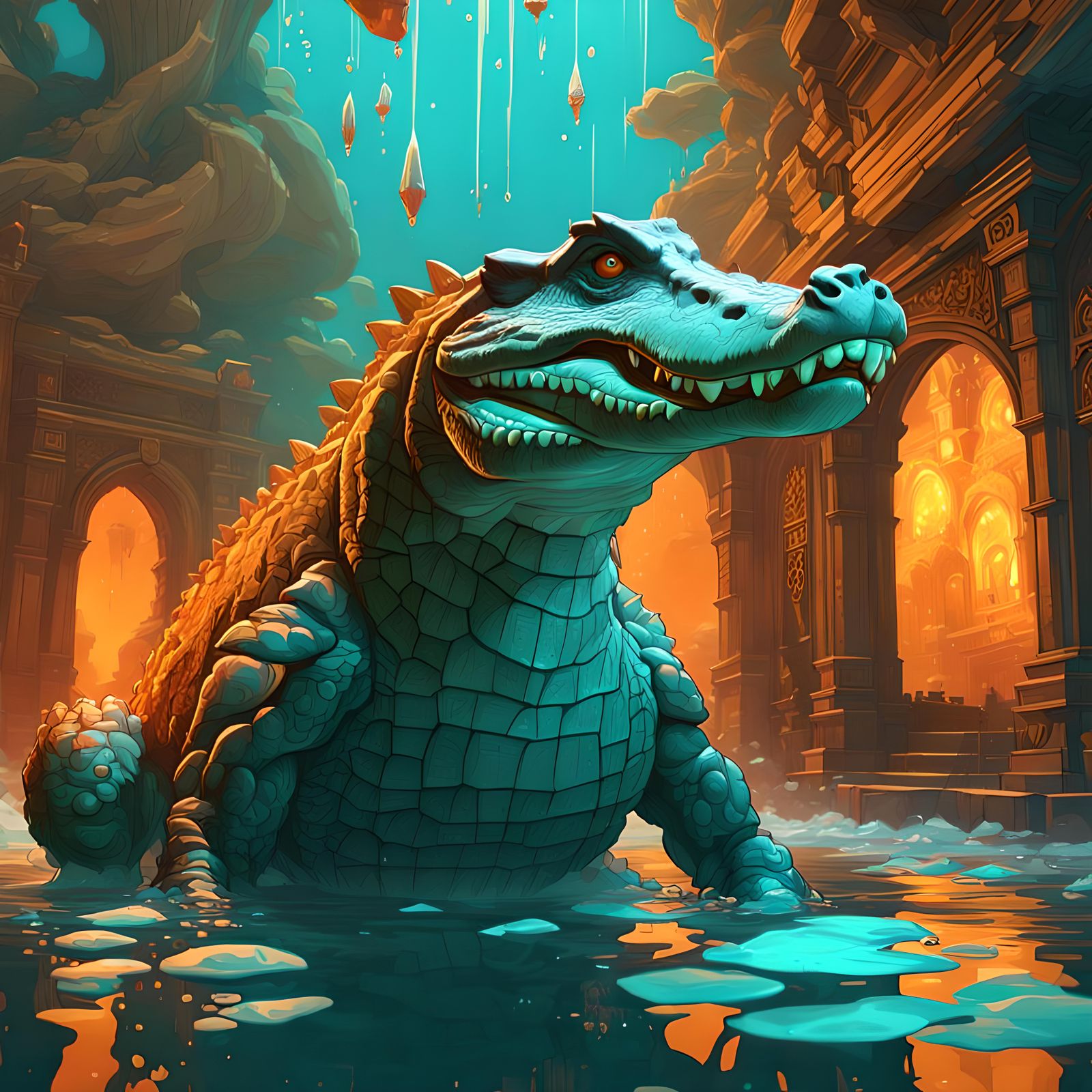 Detailed Crocodile Tears Concept Art in Art Nouveau Style