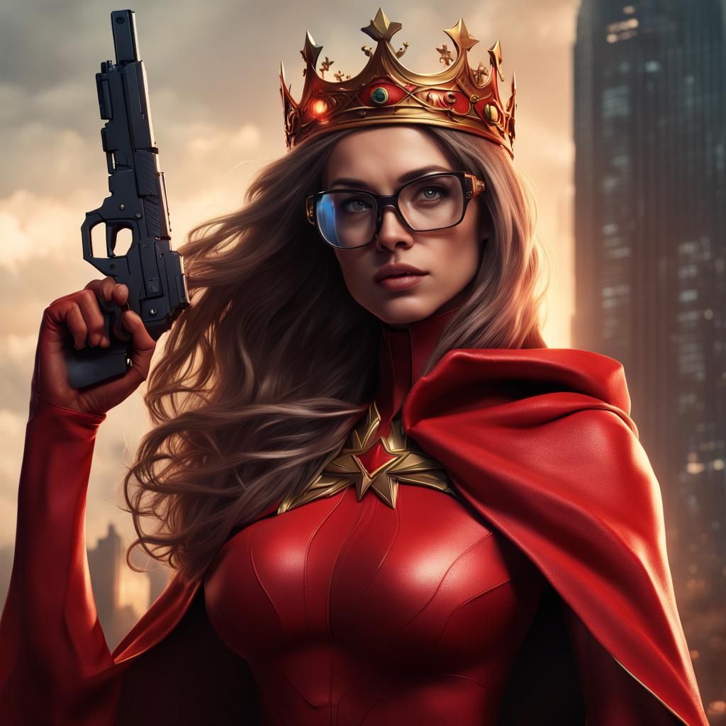 Fantasy Superheroine in Red Suit, Detailed Digital Art
